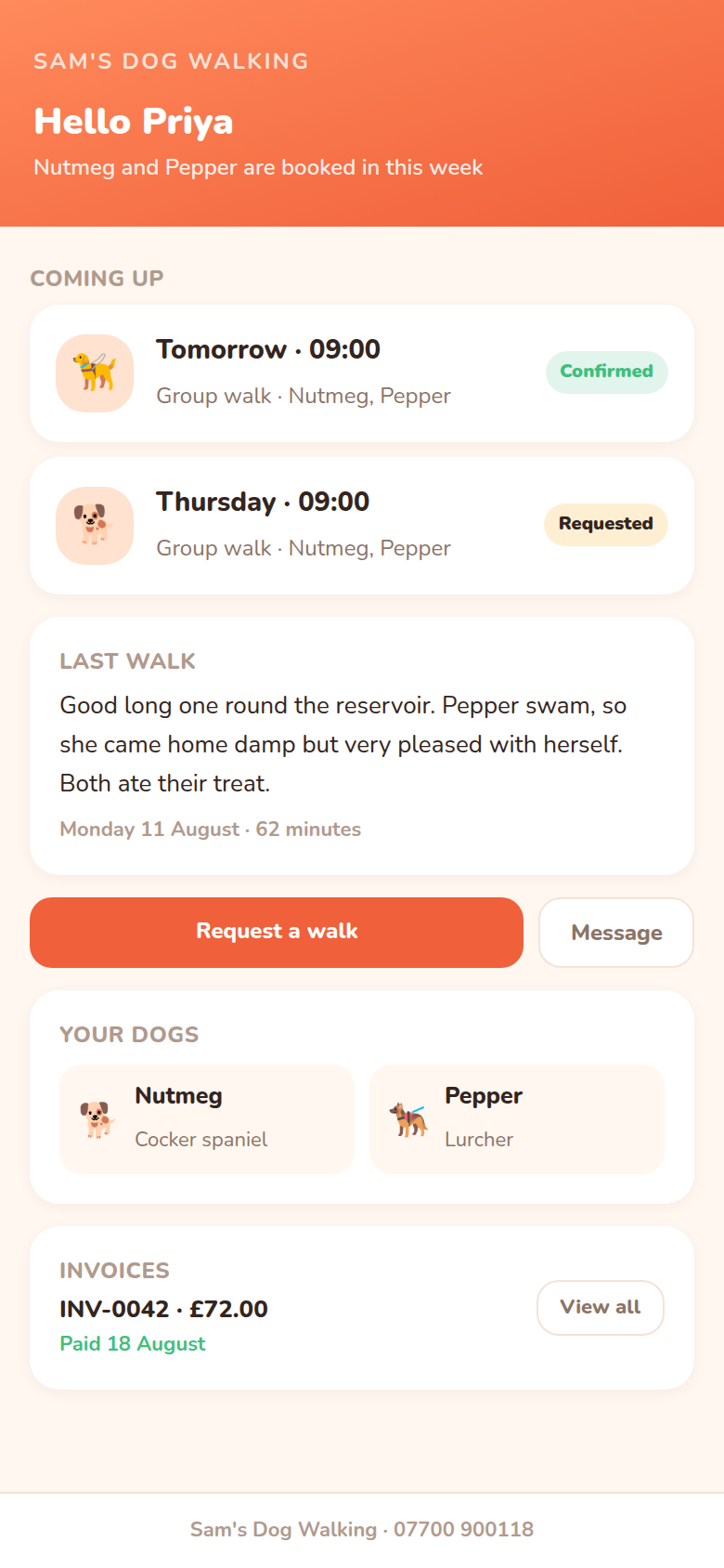 Paw Diary: your client's own page